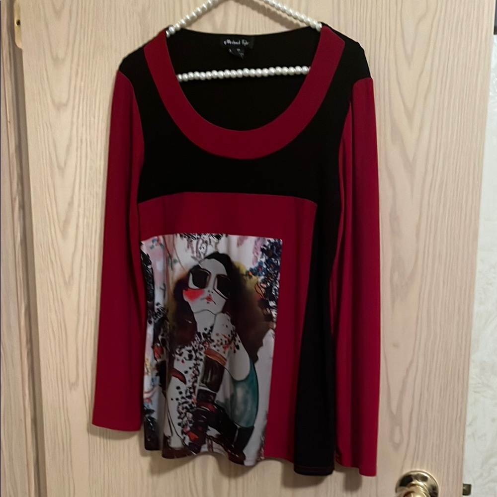 Michael Tyler Red and Black Graphic Top
